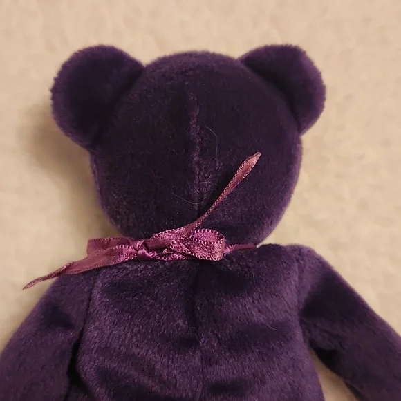 Vintage 90' Princess Diana Rosette Floral Embroidery TY Beanie Baby Purple Bear - Picture 5 of 10